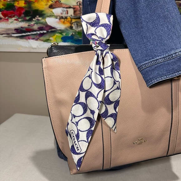 Coach Silk Scarf Navy and Cream Signature Print - Picture 6 of 6